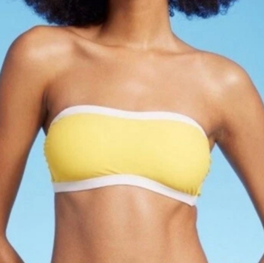 Lemon Yellow Bandeau Bikini Top With White Trim